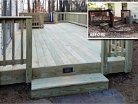 <b>Installed a 12� x 18� and 5� x 8� standard pressure treated wood deck with a breaker board down the center of the deck. The railing is standard pressure treated railing.</b>